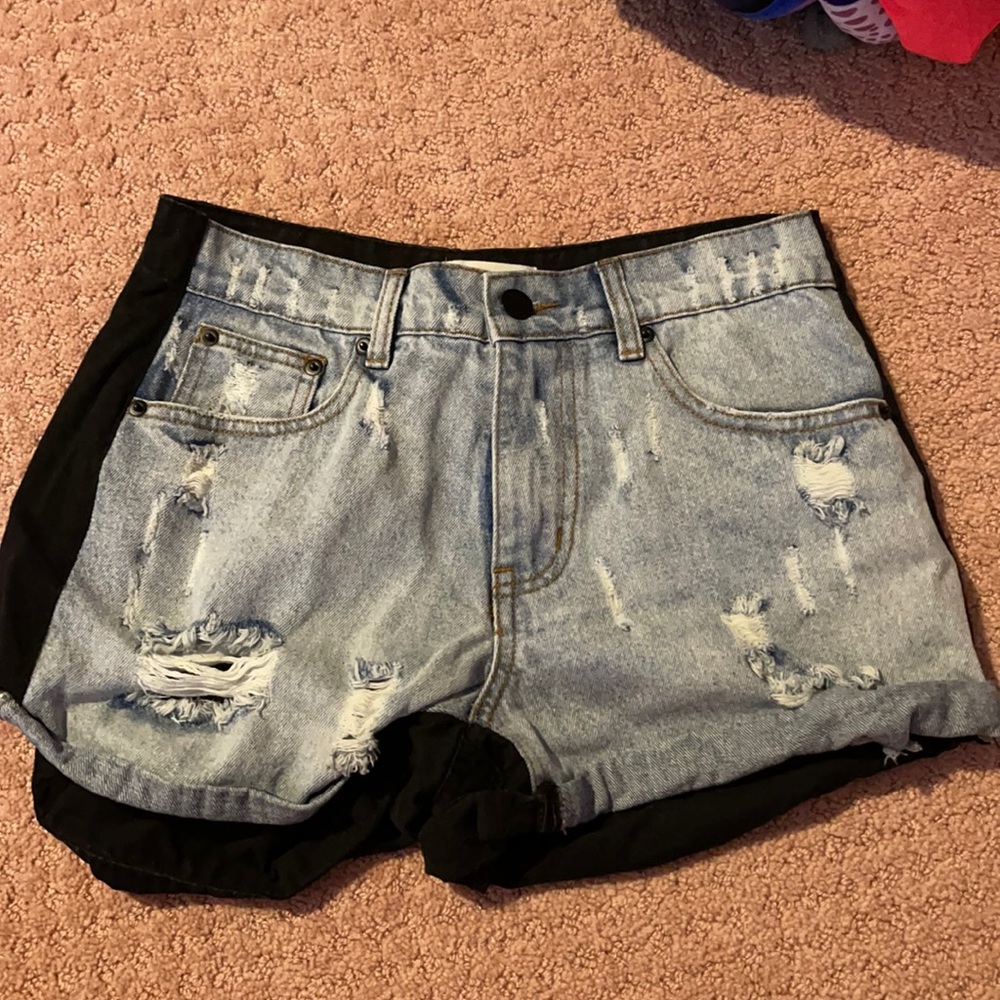 two tone jean shorts